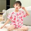 2 Pcs Kids Home Wear Set Cotton Cute Cartoon Printing Round Neck Short Sleeve Top Shorts Pajamas