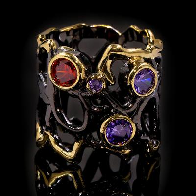 Neuer Modeschmuck Schwarz vergoldet Farbstein Ausgeschnittene Ringe Können angepasst werden