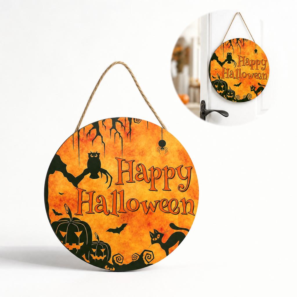 Halloween Wooden Hanging Decor for Front Door Entryway