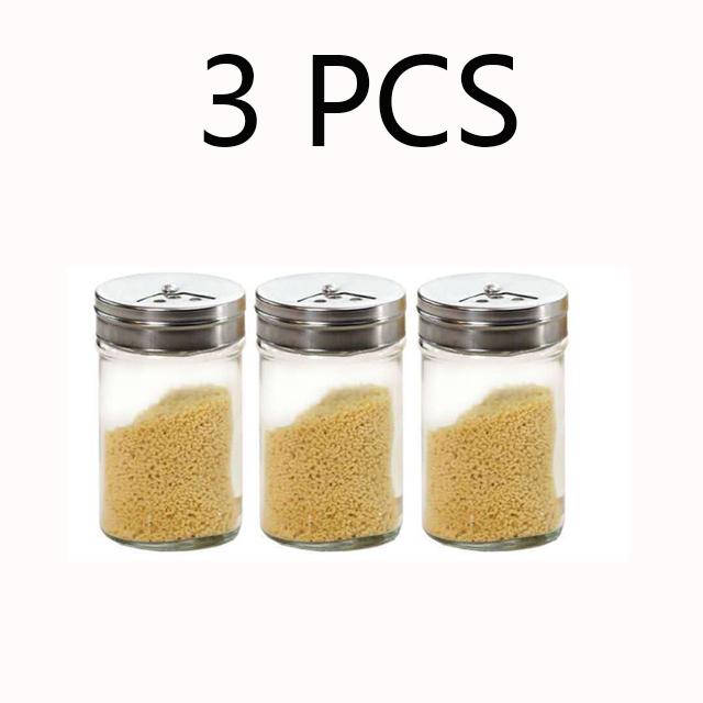 Glass Seasoning Bottle Seasoning Bottle Seasoning Pot Stainless Steel Rotating Lid Kitchen Utensils Pepper Shaker Barbecue Set