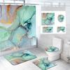 Bathroom Shower Curtain Floor Mat Four-Piece Set, Marble Style, Partition Curtain Floor Mat Three-Piece Set