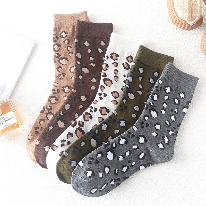 Autumn Leopard Print Women's Mid-Calf Cotton Socks - Hot Style