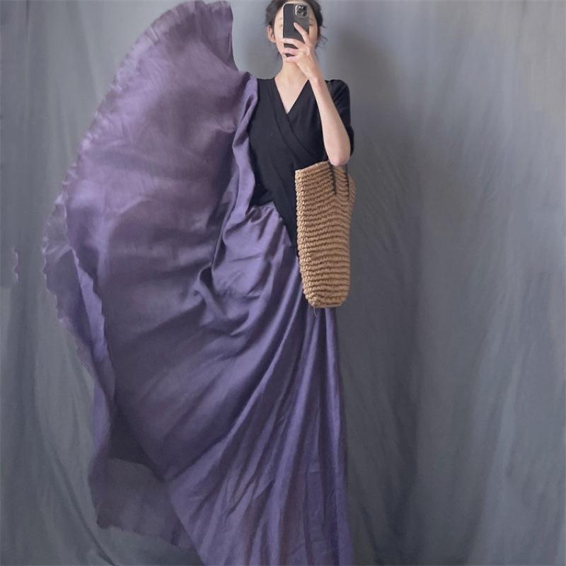 

Минималистская хлопковая и льняная супердлинная струящаяся юбка, эластичная, с высокой талией, длинная юбка-сюрприз, юбка для путешествий и фотографий, женская юбка 95CM
