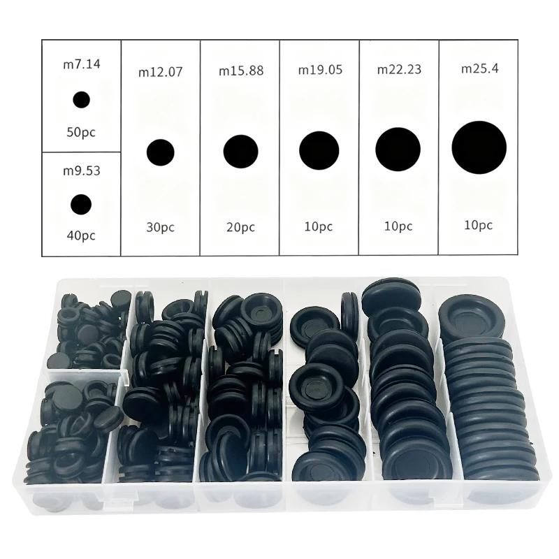 170PCSDustproof Flame Retardant Rubber Grommet Kit Insulat Hole Plug M7.14/M9.53/M12.07/M15.88/M19.05/M22.23/M25.4 Multiple Size