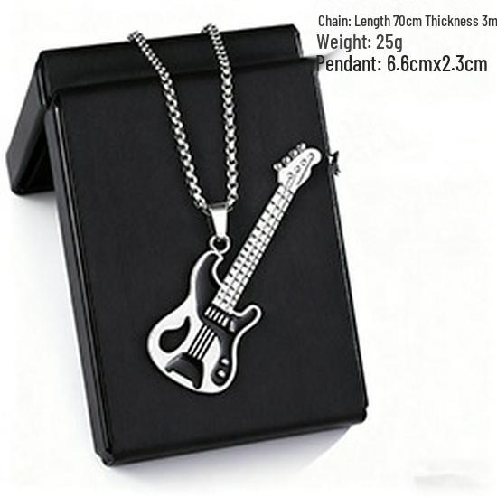 European Hip Hop Guitar Pendant Necklace - Trendy Titanium Steel Street Dance Sweater Chain Ornaments
