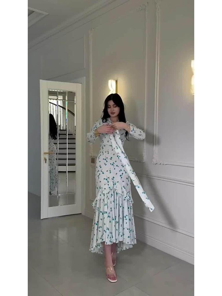 2025 Spring Floral Ruffle Long Dress for Women - Gentle Style