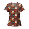 Women's Fashion Printed Short Sleeve V Neck Pattern Tops Pocket Working T-shirts