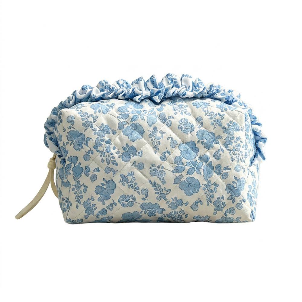 1pc Cute Quilted Makeup Bag Floral Bow Large Capacity Toiletry Bag Makeup Pouch Women Girls 15-9-7cm