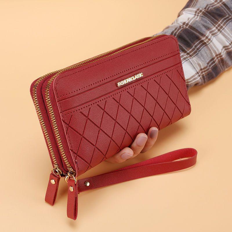 

Long Dual Layer Fashionable Women s Wallet, Chic Zippered Clutch With Multi-card Slots, Coin Purse, Wristlet Strap красный
