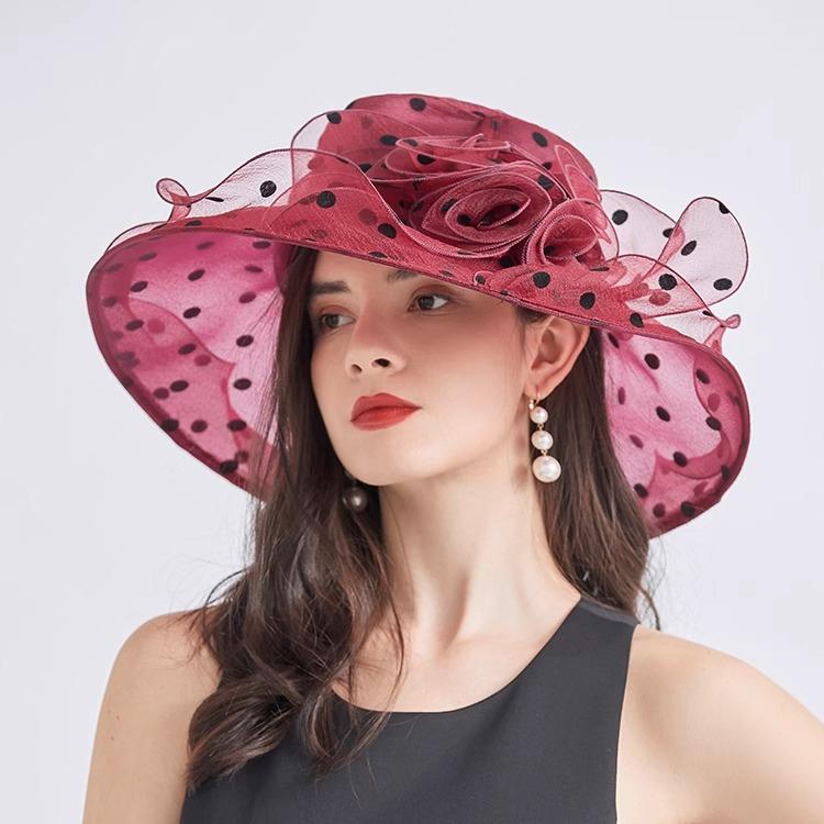 2025Newest Hot Fashion 1Pcs Mesh Ruffles Flower Women Kentucky Derby Wide Brim Wedding Church Occasional Organza Sun Hat