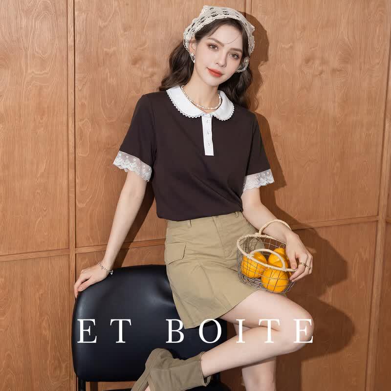 ET BOITE 2026 Summer Lapel Polo Lace Short Sleeve T-Shirt S