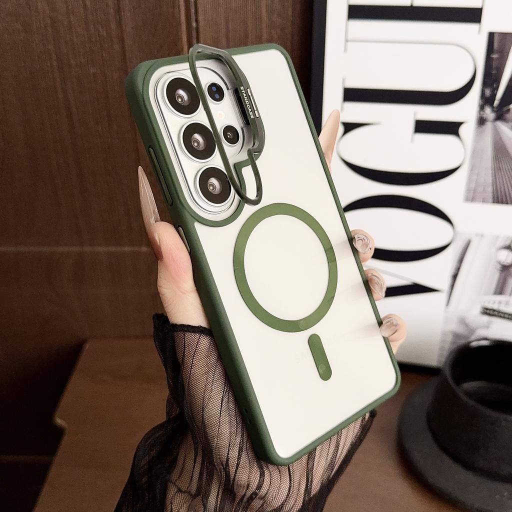 HD Transparent Magnetic Case For Samsung Galaxy S26 Ultra S25 S24 Plus S23FE Metal Lens Holder Stand Wireless Charge Cover Funda