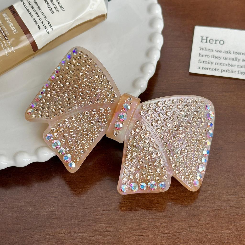 Glamorous Rhinestone Butterfly Knot Hairpin Spring Clip Stylish Acetate Headwear Women For