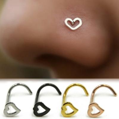 1 Pc Stainless Steel Heart Shape Piercing Nose Ring Unisex Punk Jewelry