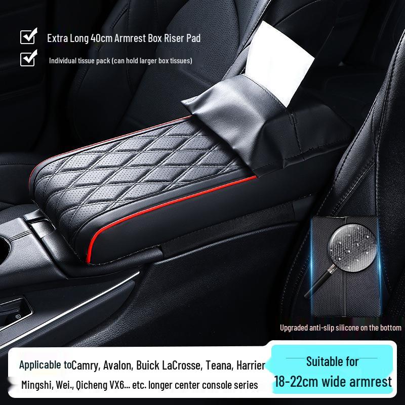 Extra lange 40 cm Armlehnenbox-Auflage für Avalon/Camry - Erhöhungspad mit Taschentuchboxhalter