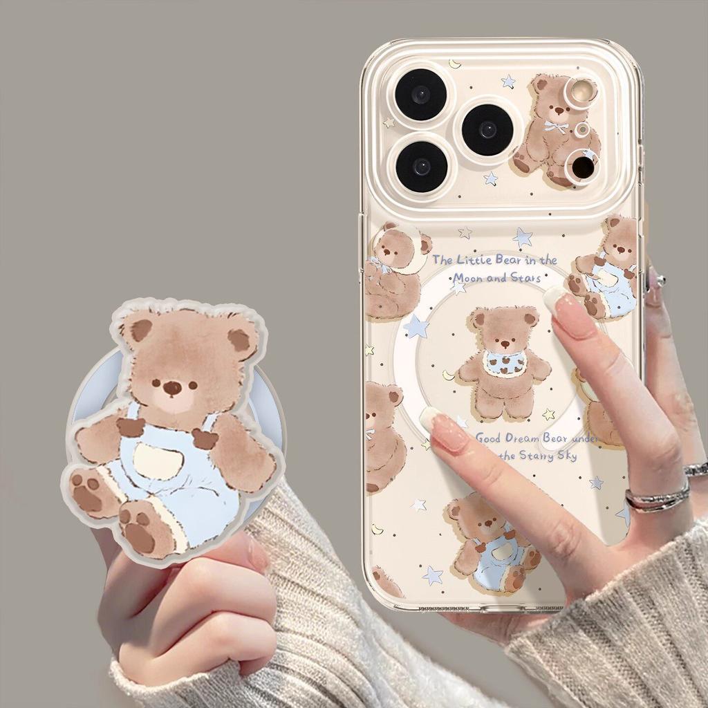 Magnetic Mobile Phone Case with Bracket for Iphone17 Bear 16promax Summer 15 Fresh 14 Apple 13 Sets