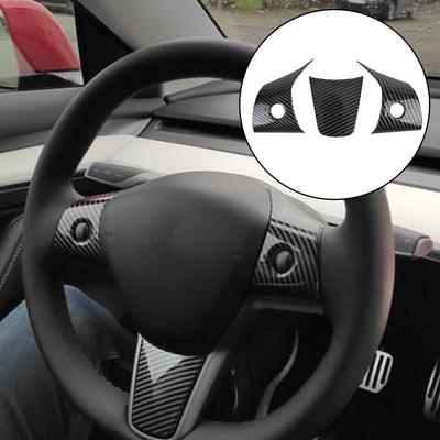 Interior Mouldings For Tesla Model 3 Y Decoration Interior Modified ABS 3 Pcs/Set Carbon Fiber Steering Wheel Patch