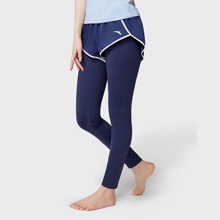 Anta Solid Color Mid Waist Straight Leg Swim Trunks Women Swimwear Dark-Blue 1824532490-1
