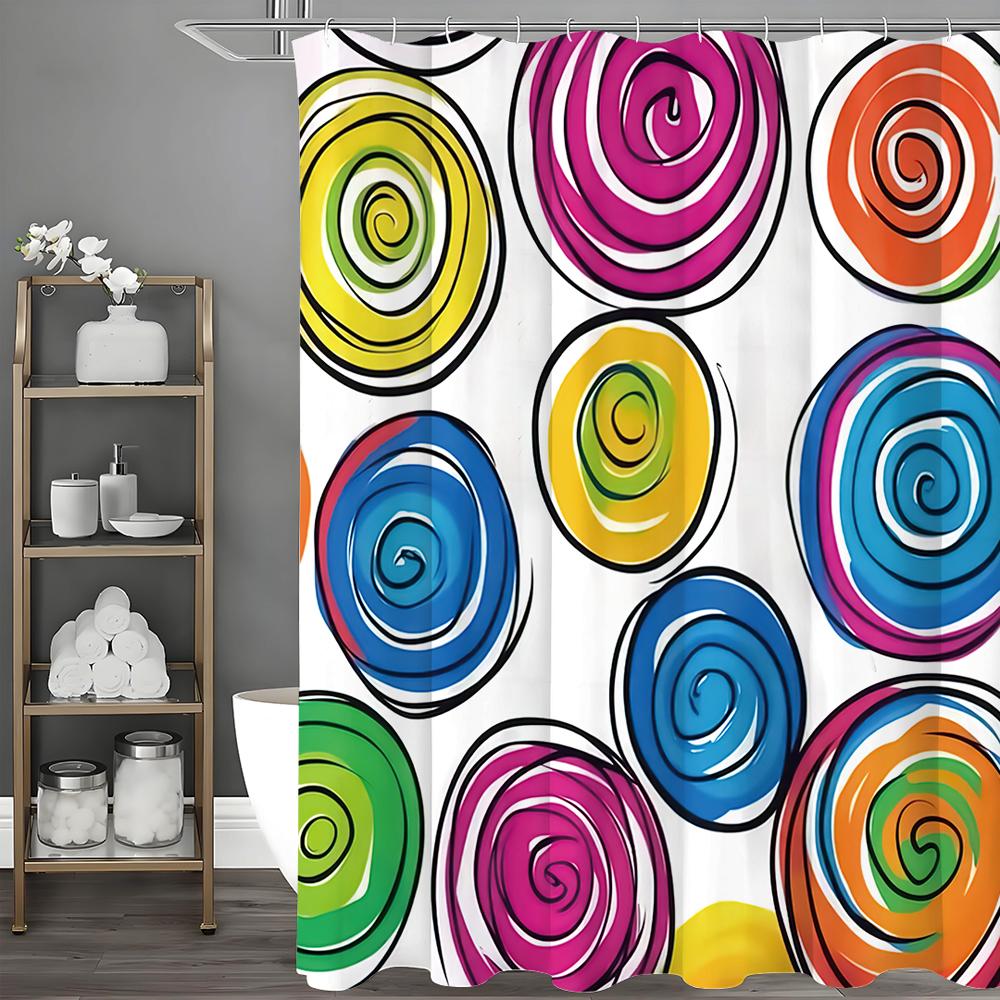 Colorful lollipop shower curtain, bathroom decoration shower curtain, waterproof shower curtain with hanging