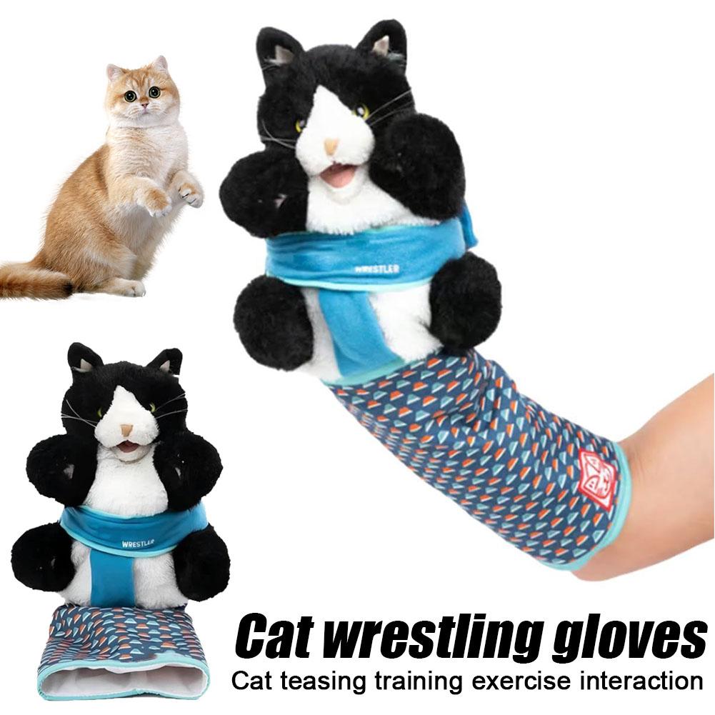 Jucărie Drăguță de Pisică Purtabilă Mănușă Moale din Pluș Marionetă de Mână, Marionetă de Pisică Luptător Mănușă de Wrestling cu Căptușeală Rezistentă Jucării Interactive
