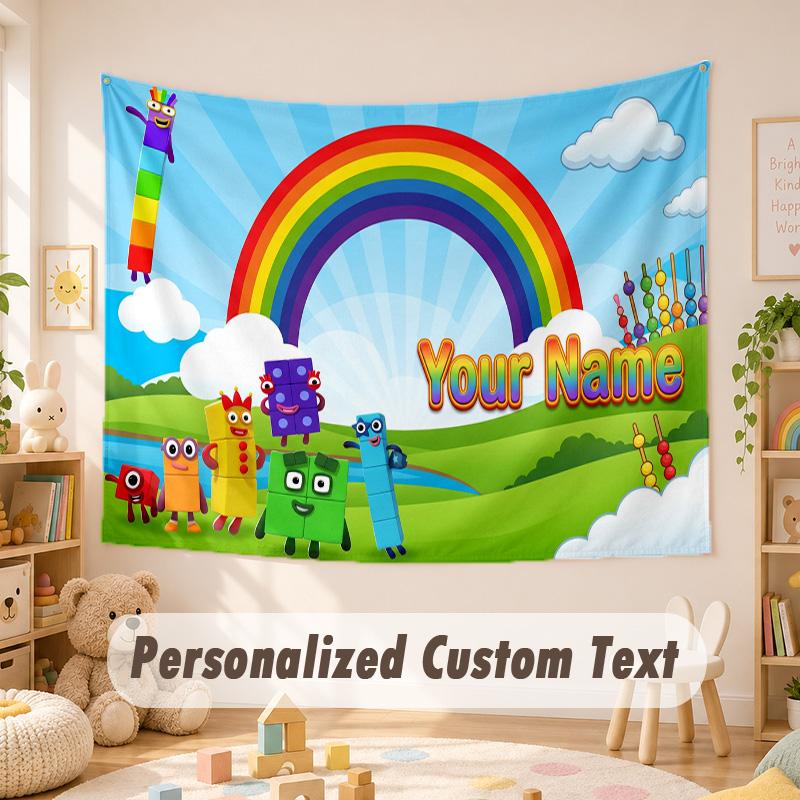 Arazzo Personalizzato con Testo e Nome, Appeso da Parete Boho Numberblocks, Arazzo Decorativo per Sfondo di Stanza