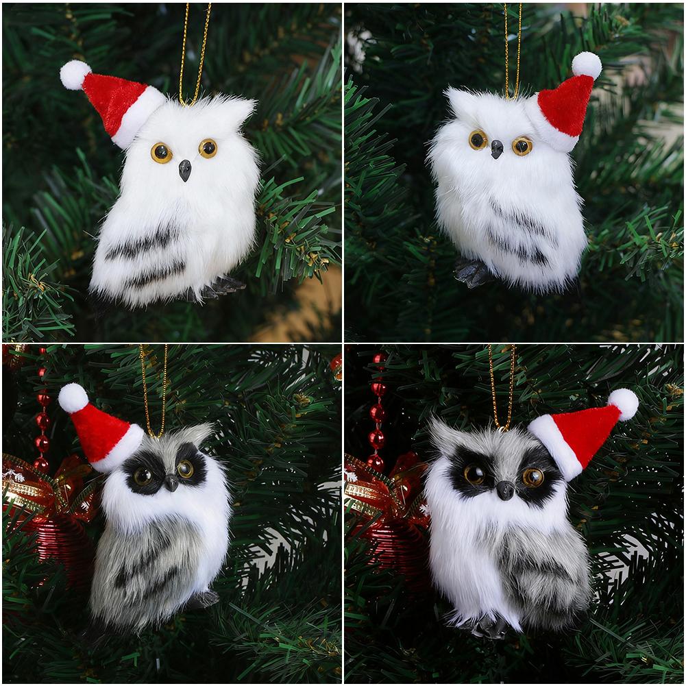 1Pc Cute Owl Mini White Black Simulation Furry Bird Ornament Decoration Adornment Simulation for Home Decor Christmas Pendant