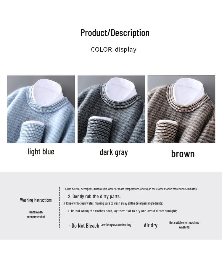 Men's Thickened Pure Wool Color Block Sweater – Round Neck Business Casual Knitwear.
