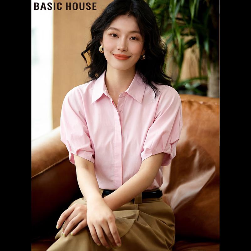 Basic House Women s Short Sleeve Breathable Commuter Shirt L