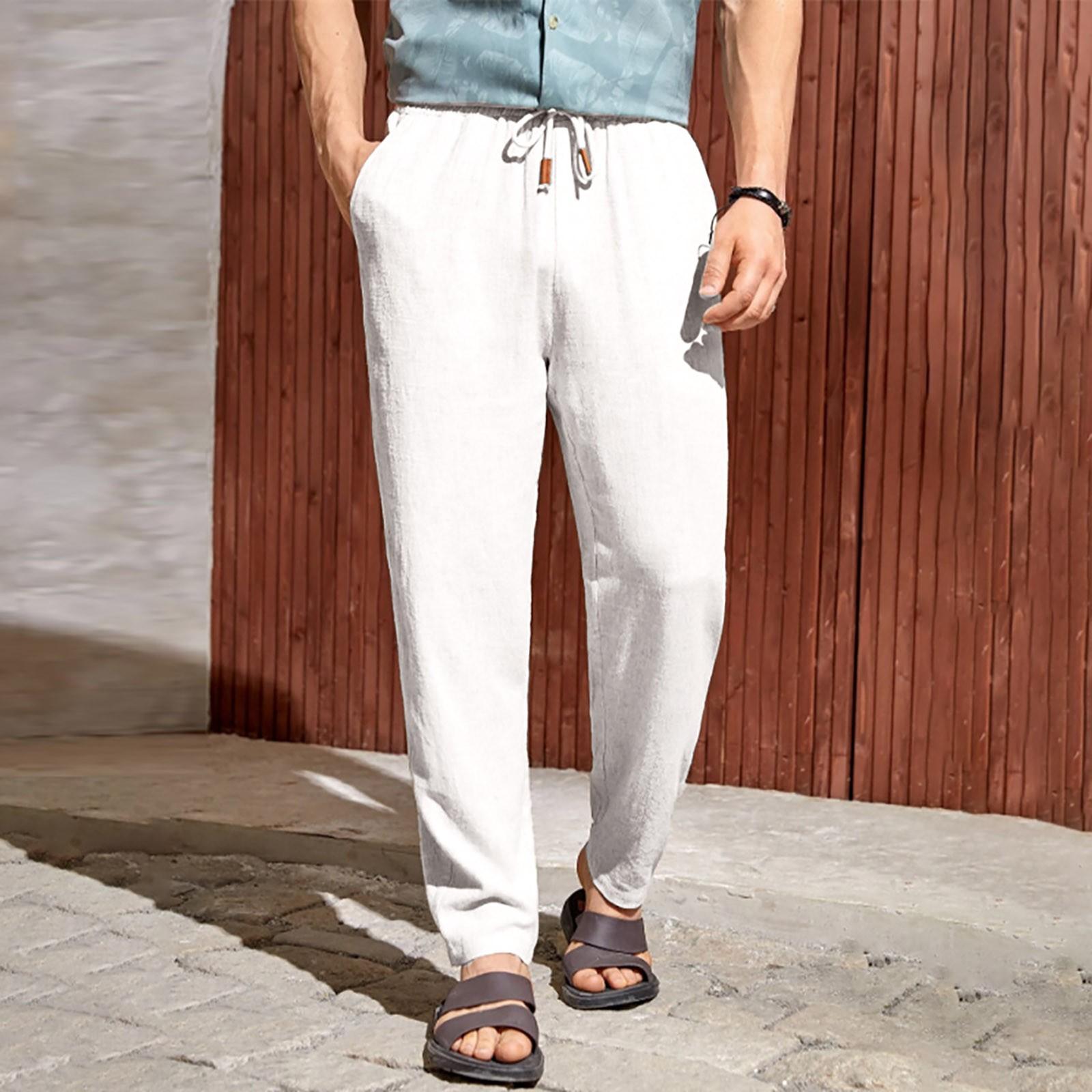 

Новые европейские и американские мужские повседневные брюки из хлопка и льна с завязками XL белый