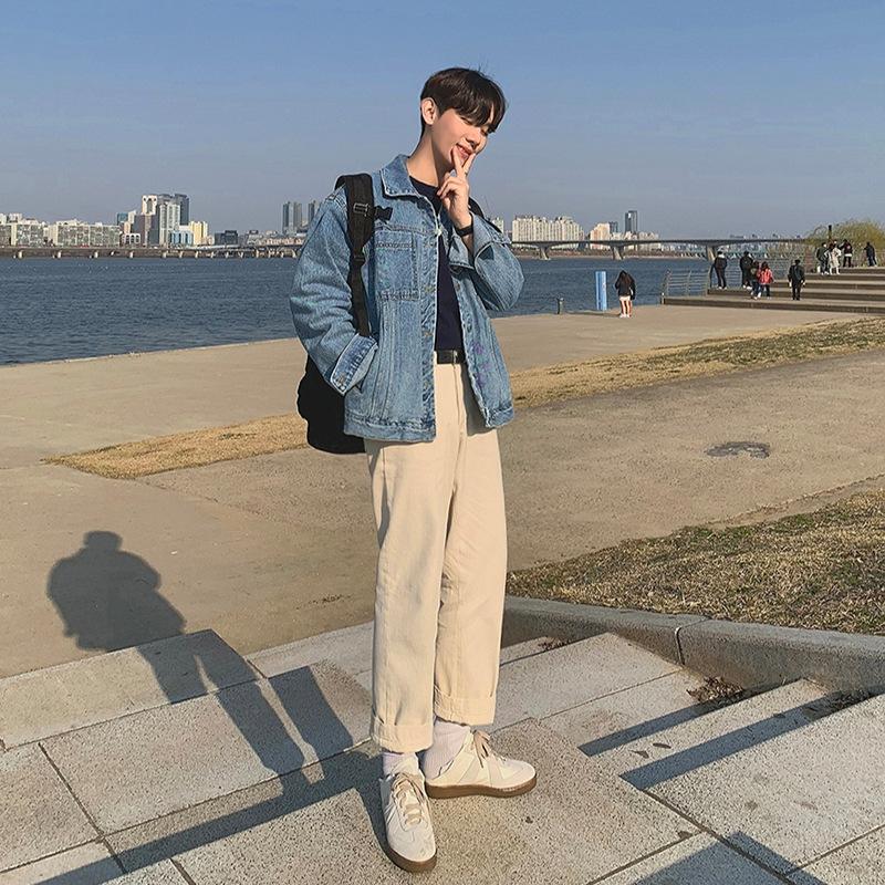 Kurtka dżinsowa męska luźna w stylu koreańskim modna jesienna kurtka robocza casualowa wiosenna i jesienna top