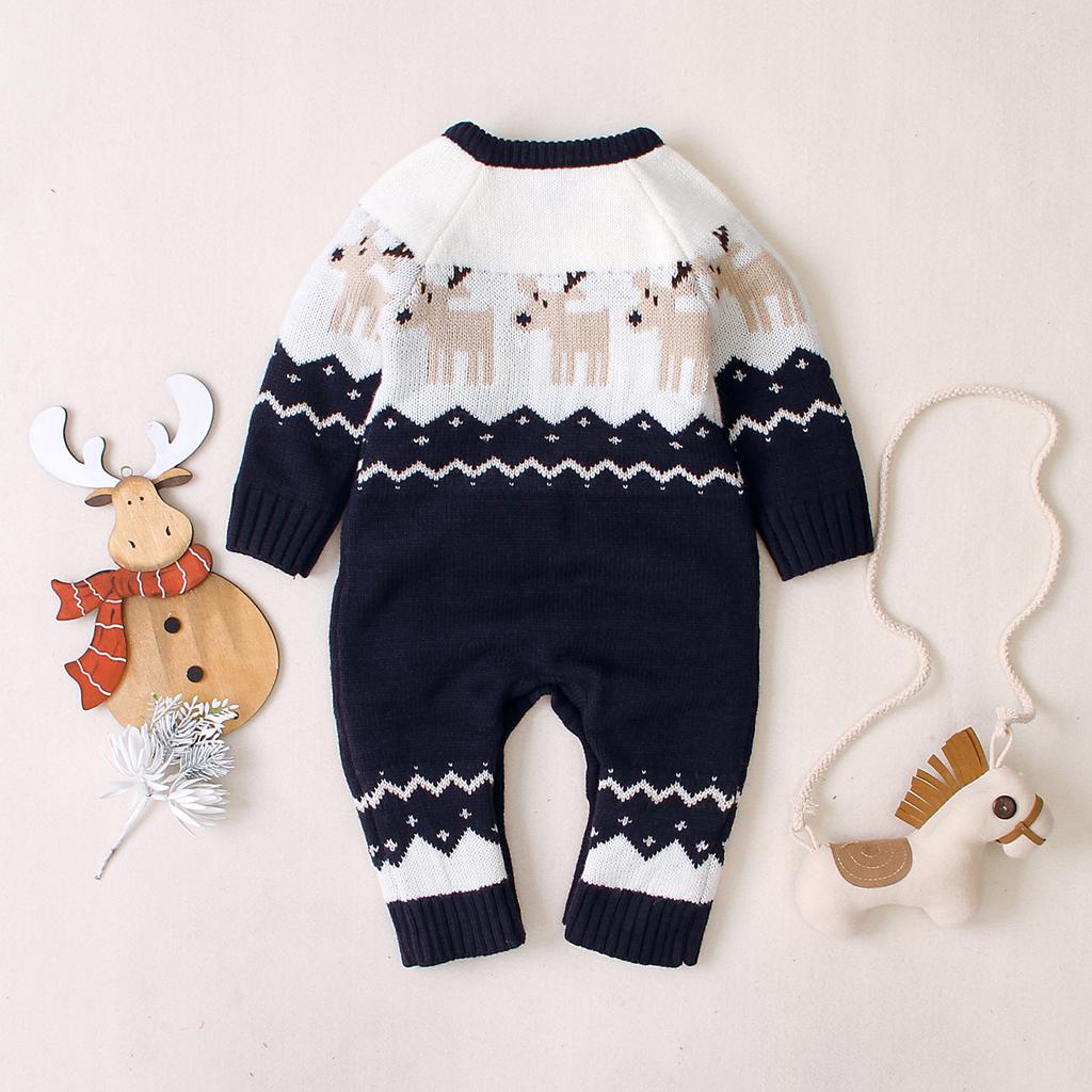 Newborn Baby Boy Girl Long Sleeve Knit Cartoon Christmas Romper Jumpsuit Clothes