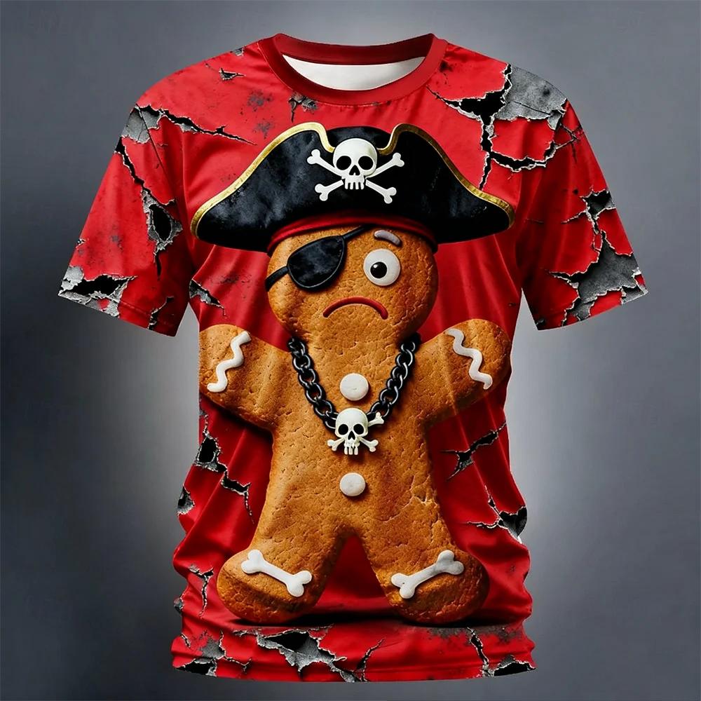 Noworoczna koszulka z krótkim rękawem Boże Narodzenie Piernik 3D Nadruk Męska koszulka Festiwalowa Imprezowa Stroje dla par Stroje dla rodziców i dzieci