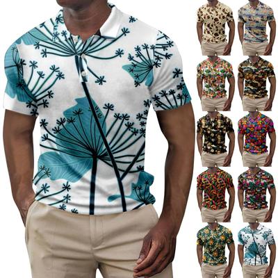 Men's Summer Hawaii Printed Golf Shirt Botton Short Sleeve Top Men's Casual Fashion Shirt