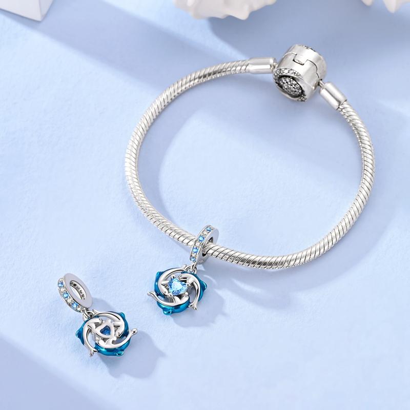 925 Silver Charms Beads Rotating Eye Dolphin Gecko Dangle Fit Bracelet DIY Women Jewelry Gift