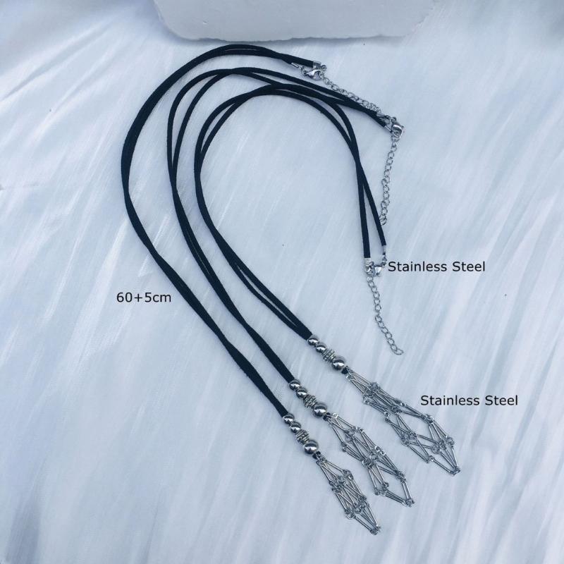 Empty Crystal Stone Holder Necklace Cord Adjustable Natural Crystal Cage Necklace Chain Mesh Pendant Necklace Gifts