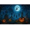 Fundo de Halloween Noite de Terror Lua Cheia Abóbora Caveira Castelo Cemitério Festa de Halloween Adultos Crianças Decoração de Fundo Personalizado