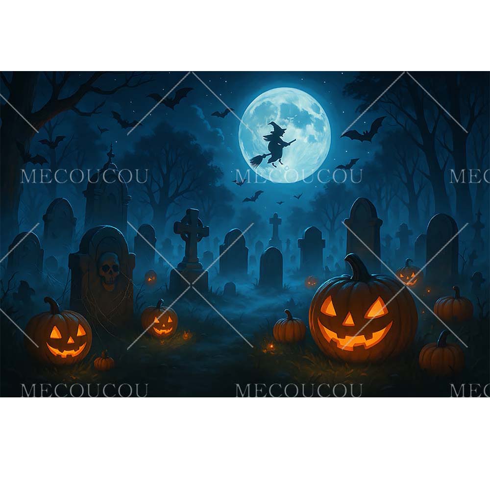 Fundo de Halloween Noite de Terror Lua Cheia Abóbora Caveira Castelo Cemitério Festa de Halloween Adultos Crianças Decoração de Fundo Personalizado
