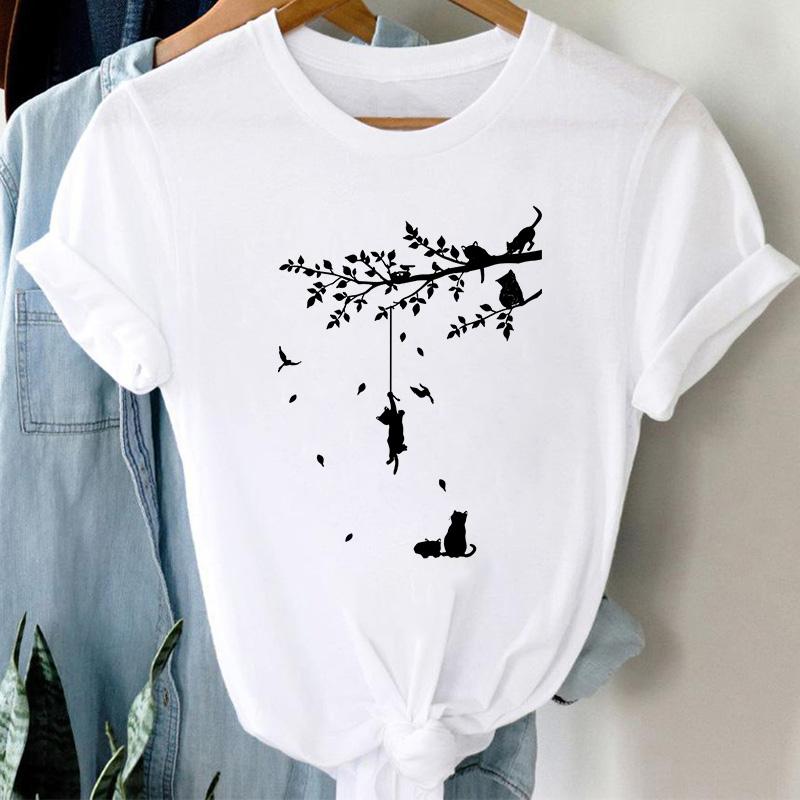 T-Shirts Women Cute Cartoon Print Fashion Tshirt For Woman Tees Tops Graphic Female T Shirt White Womens T-Shirt