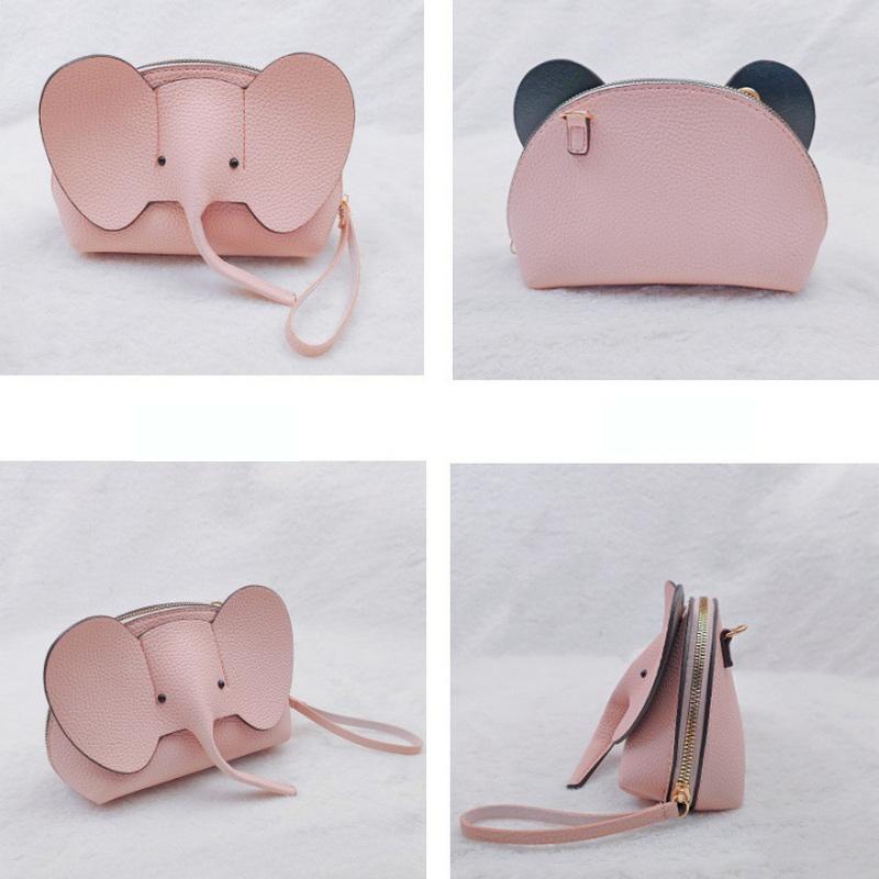 Korean  Solid Color Pu Leather Phone Purses Mini Elephant Crossbody Bags Ladies Lovely Casual Bags For Women