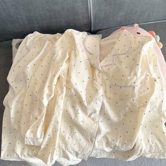 Damen-Pyjama-Set Niedliches Muster Langarm-Oberteil mit Knöpfen Und Weite Hosen