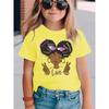 Summer Fashion Girls' Short Sleeve T-Shirt with Afro Black Girl Print, Casual Versatile Top