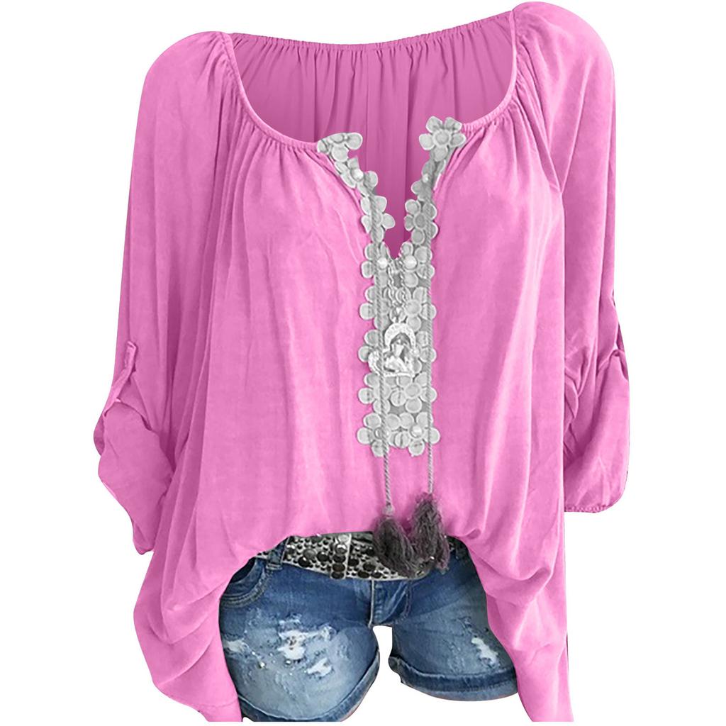 Women Summer Casual Fashion O-neck Long Sleeve Top Blouse T-Shirt