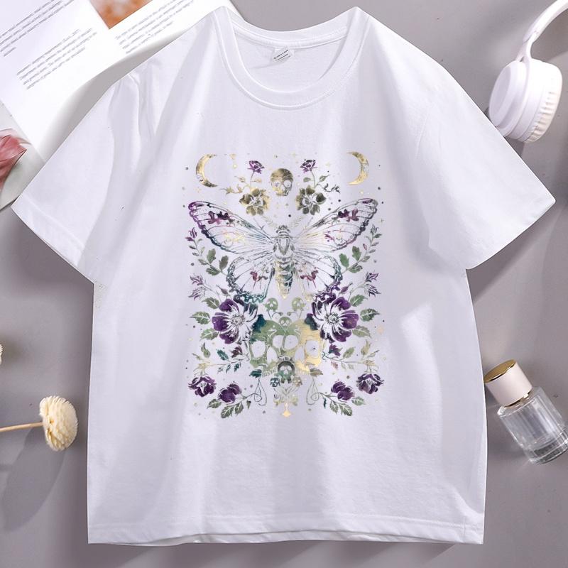 Gothic Moth T Shirt Unisex Unisex Witchy Floral Skull Tee Dark RoUnisexce TShirt Unisex Unisex Vintage Cotton Short Sleeve Tshirt Clothes