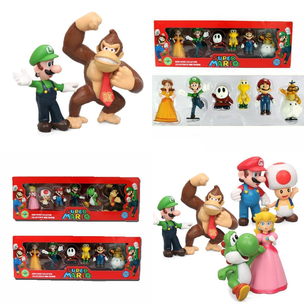 Sechsteiliges Super Mario Bros Actionfiguren-Spielzeugset mit Luigi, Yoshi und Pilz-Sammelfiguren für Kinder