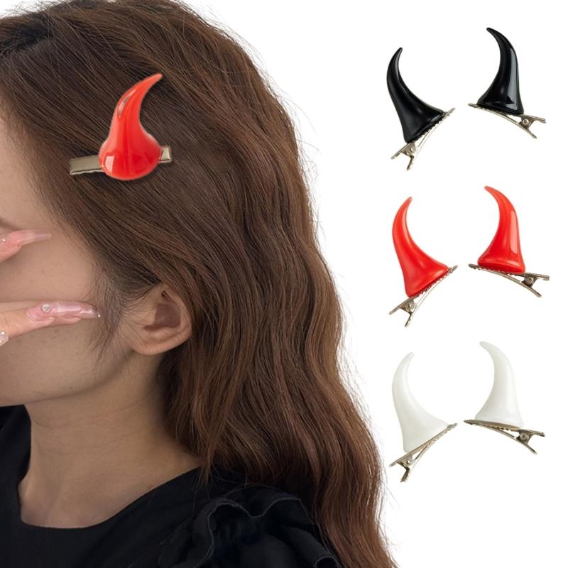 Goth Bull Horn Shape Hairpin for Woman Carnivals Halloween Role Play Hair Clip