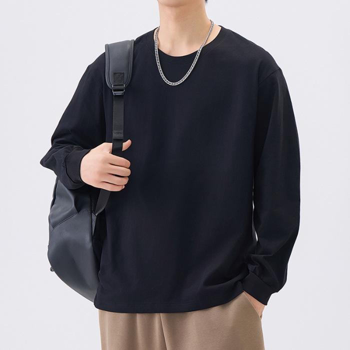 Cotton Long-sleeved T-shirt for Men In Spring and Autumn Latest Pure Cotton Round Neck T-shirt for Men with Screw Bottoming Top