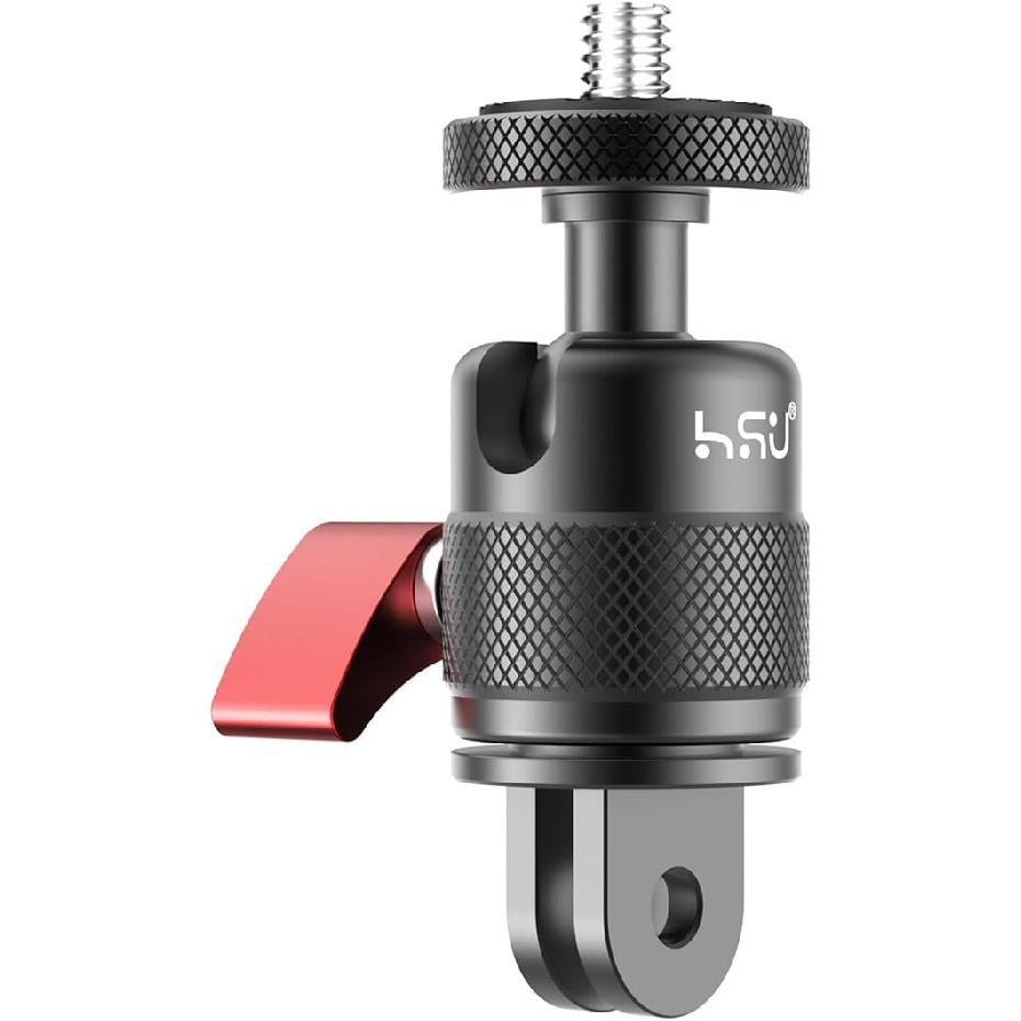 HSU Vertical Mount for GoPro, Aluminum 90 Degree Cold Shoe Direction Adapter, 1/4"-20 Screw Hole Tripod Mount for GoPro Hero 12/11/10/9/8/7/6, DJI