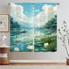Summer Theme Lotus Pond Kitchen Curtains Livingroom Elegant Room Curtains for Bedroom Decoration Home and Decoration Blackout