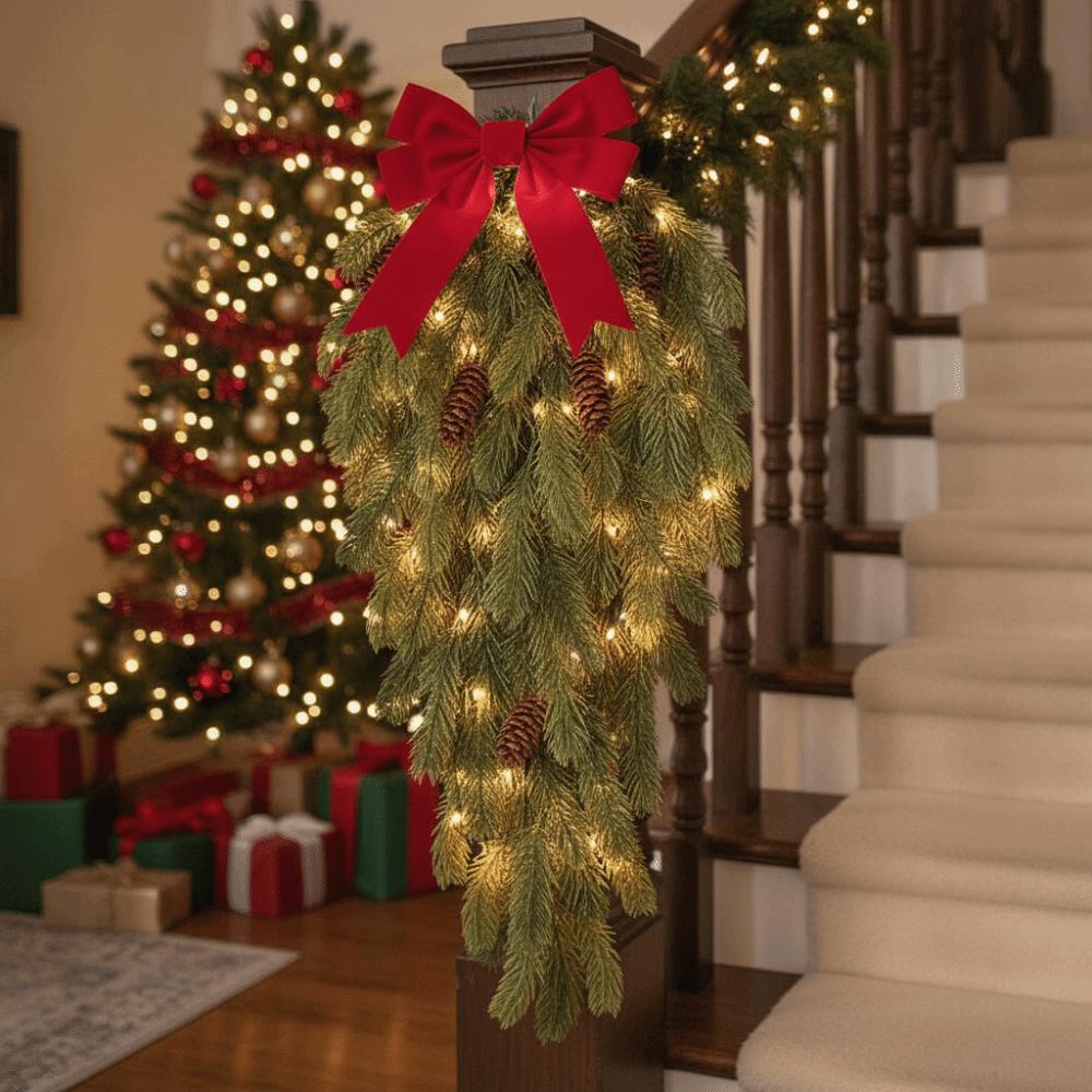 Simulated Hanging Pine Needle Branches Hanging Snowy Norfolk Pine Needles Indoor