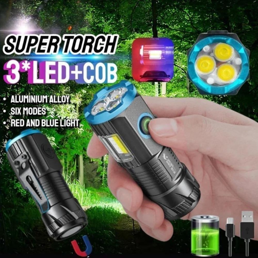 FLSTAR FIRE Strong Light 3 LED Flashlight USB Rechargeable Built-in Battery Waterproof Lantern with Pen Clip and Tail Magnet